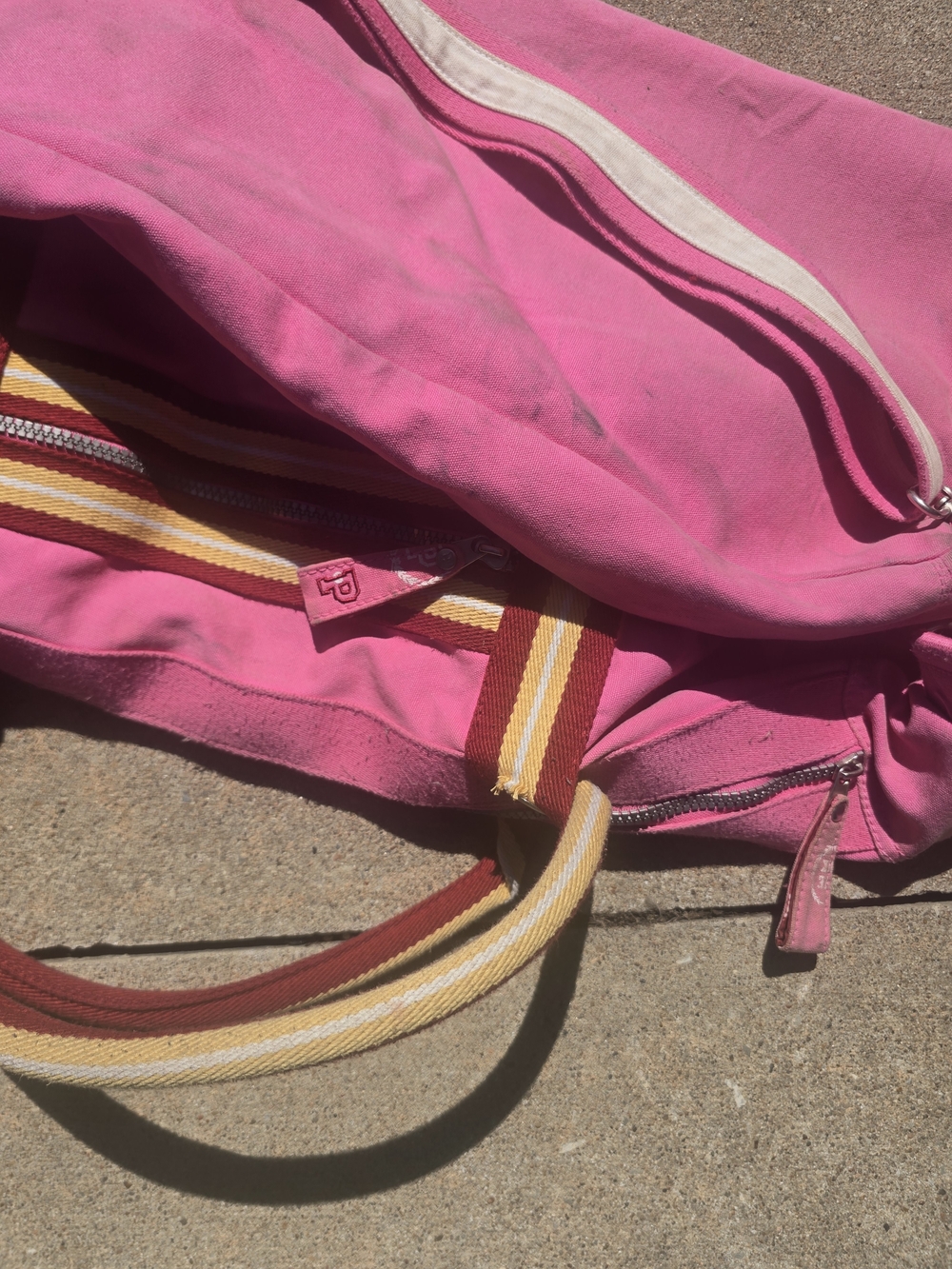 Victoria's‎ Secret Hot Pink Canvas Tote with Striped Shoulder Handles